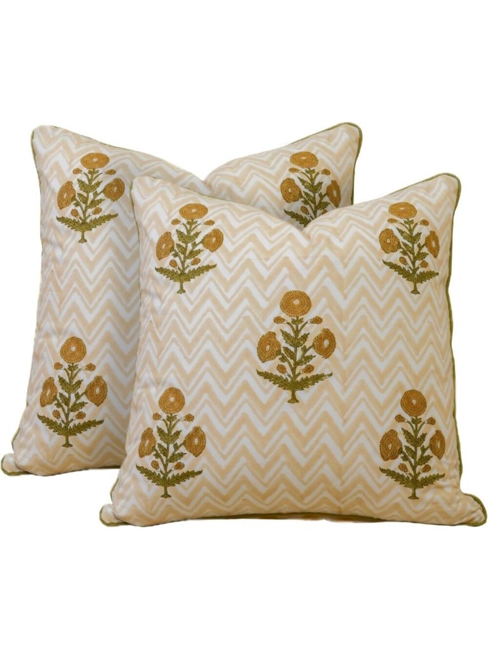 Reversible Hand Block Print Throw Pillow Covers 18x18 Inch (Set of 2) - Boho